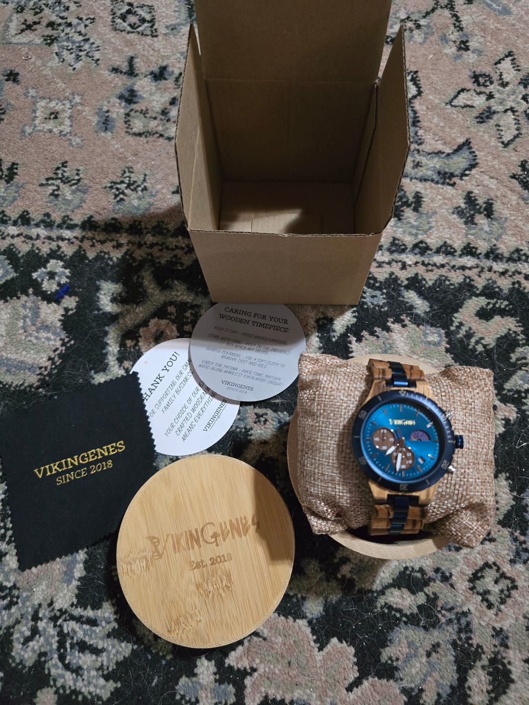 Customer photo review of Blue & Zebrawood Chronograph Wooden Watch