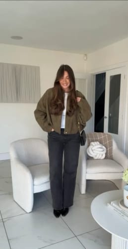 Customer photo review of Lori Suede Bomber Jacket