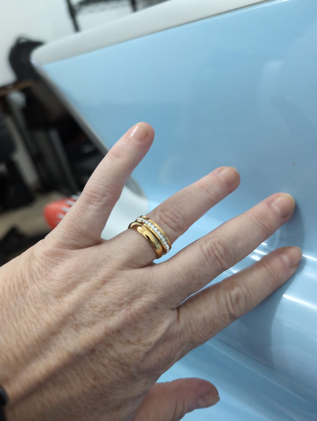 Customer photo review of Aliança Anatômica Banhado em Ouro 18K