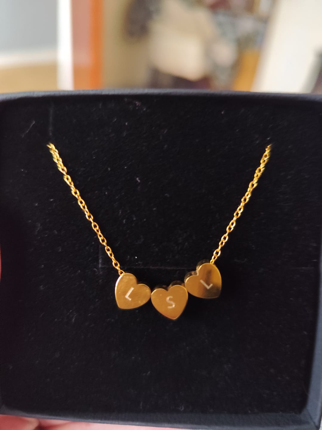 Customer photo review of Amo Heart Triple Bead Necklace in Gold