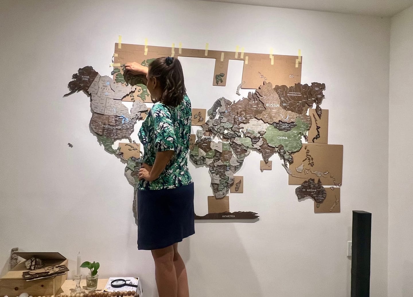 Customer photo review of Wood World Map -Rustic