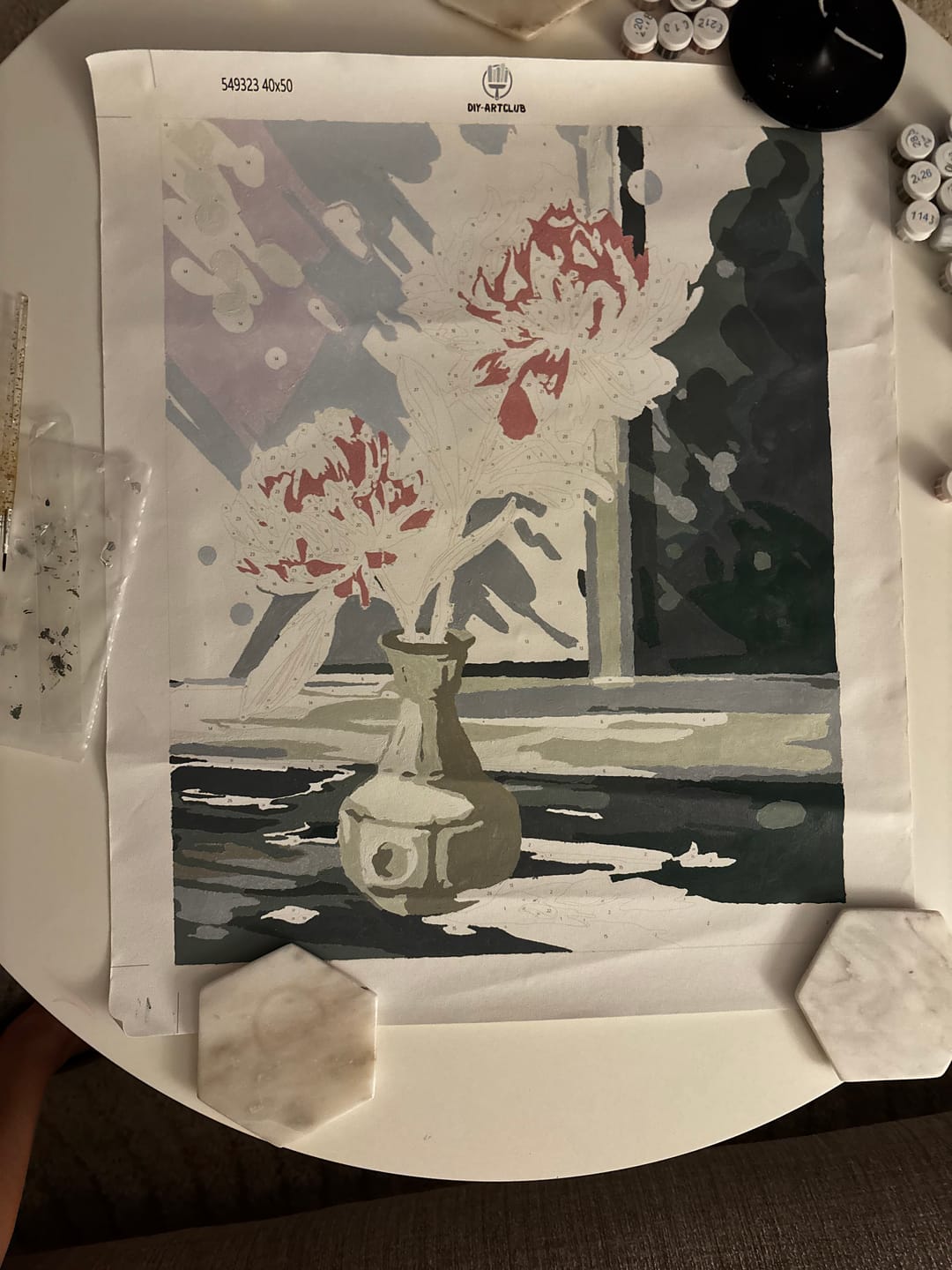 Customer photo review of Flower in a Glass of Water | Paint by Numbers