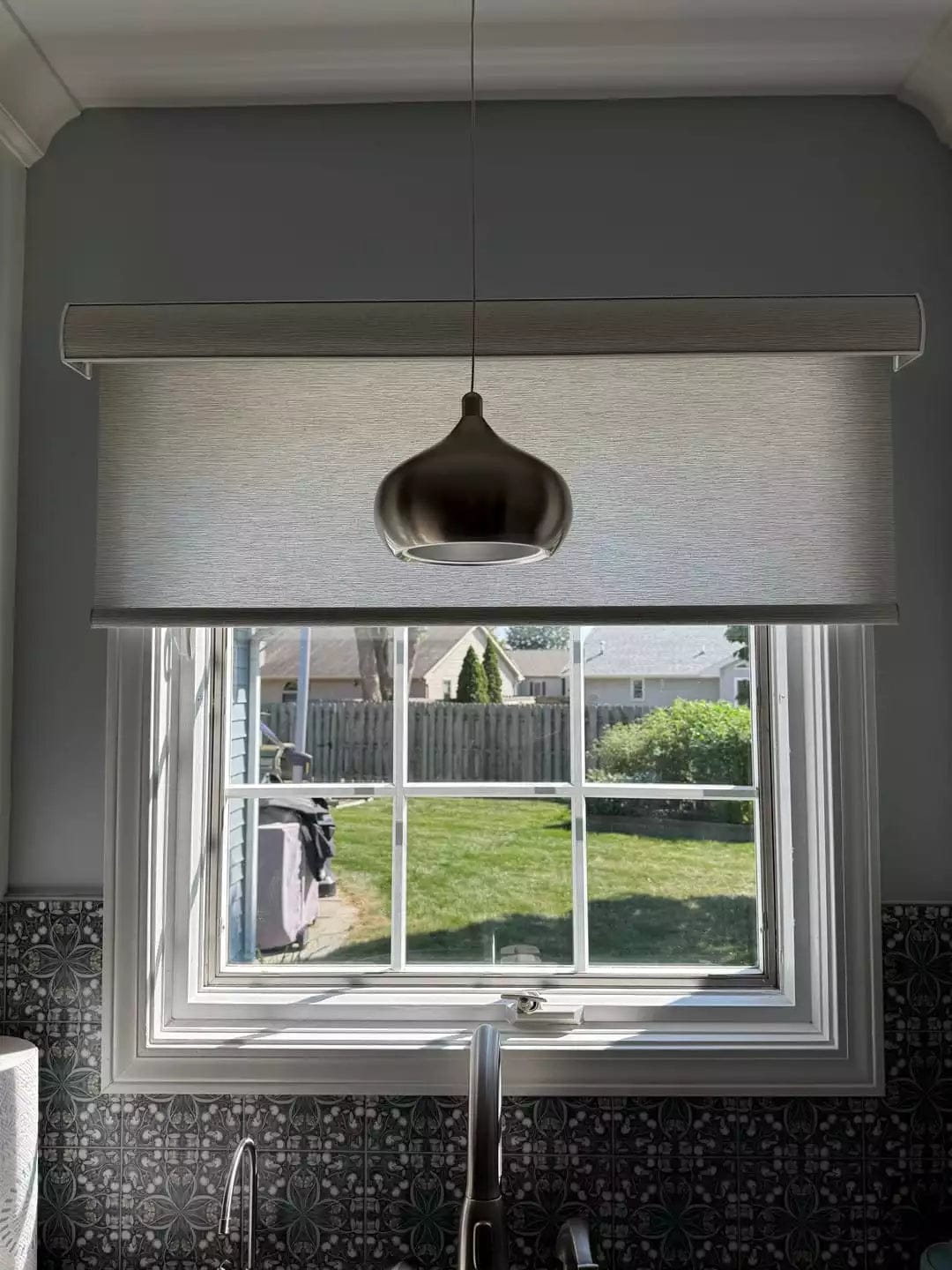 Customer photo review of Bringnox Motorized Light Filtering Roller Shades 70% Blackout Linen