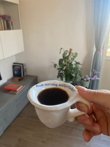 Customer photo review of "Good morning motherfucker" Sassy Espresso Cup