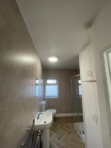 Customer photo review of Premium Beige Concrete Matt Shower Wall Panel – 1M x 2.4M