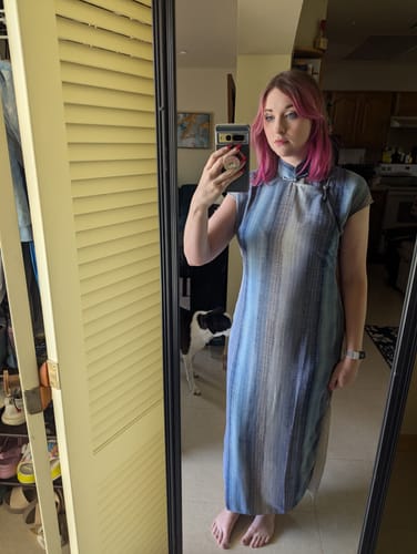 Customer photo review of Susie Q 苏西Q 1930s Ombré Stripe Spring Summer Cap Sleeve Qipao