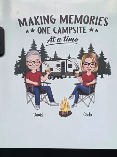 Customer photo review of Camping Partners For Life Doll Couple Sitting Personalized RV Decal