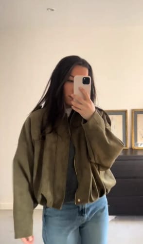 Customer photo review of Lori Suede Bomber Jacket