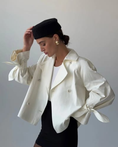 Customer photo review of Linda Stand Collar Trench Coat
