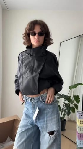 Customer photo review of Lucille Asymmetrical Leather Jacket