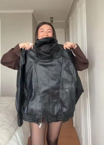 Customer photo review of Lucille Asymmetrical Leather Jacket
