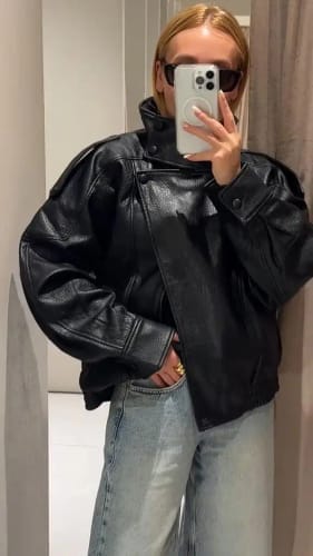 Customer photo review of Lucille Asymmetrical Leather Jacket