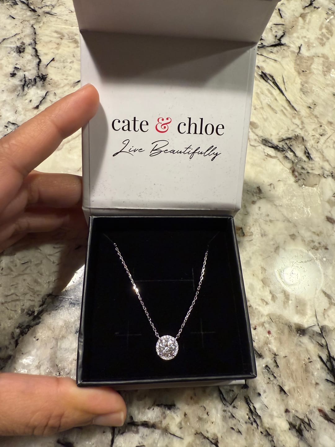 Customer photo review of Moissanite by Cate & Chloe Sutton 18k Gold Plated 925 Sterling Silver Necklace 1.1tcw