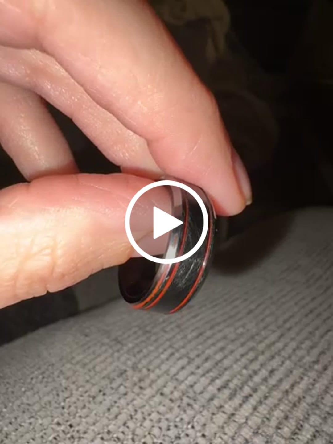 Customer video review of 8mm - Red Tungsten Wedding Band Ice Finish With 2 Red Stripes Ring