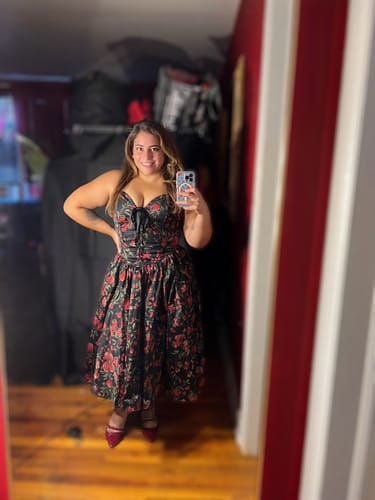 Customer photo review of Ambrosia Dress in Pomegranate Print