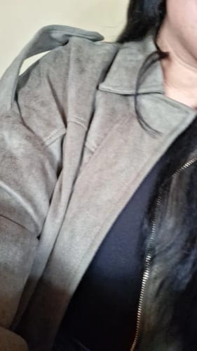 Customer photo review of Lori Suede Bomber Jacket