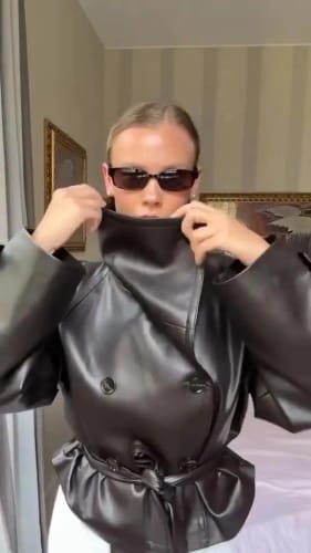 Customer photo review of Claire Vegan Leather Jacket