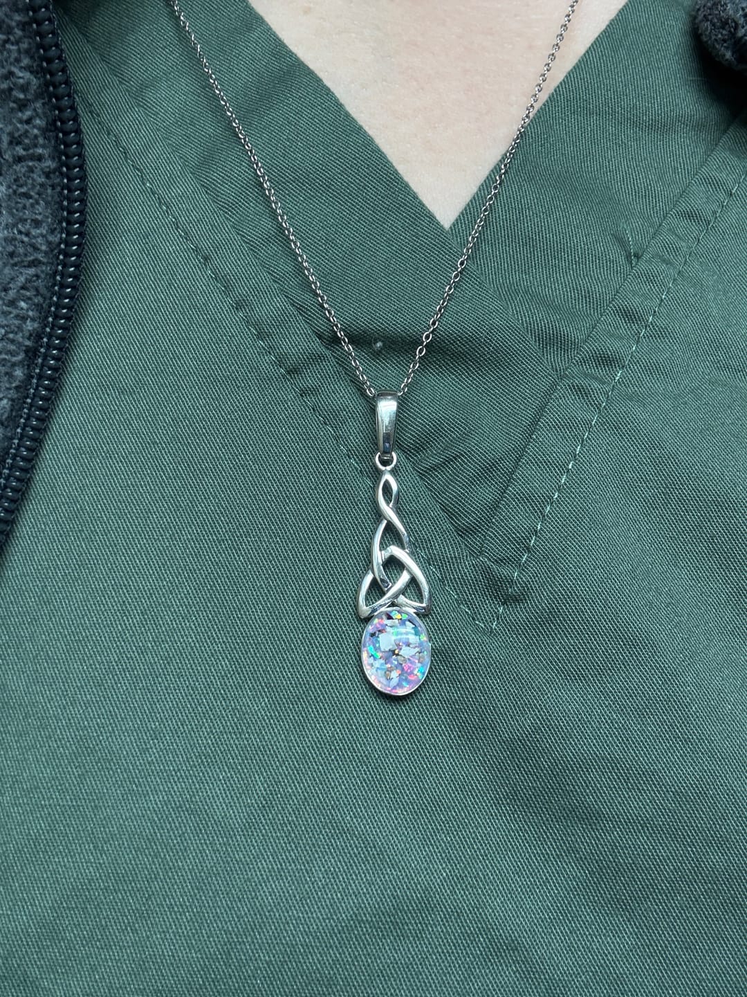 Customer photo review of Triquetra Celtic Drop Pendant with Cremation Ashes