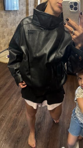Customer photo review of Lucille Asymmetrical Leather Jacket