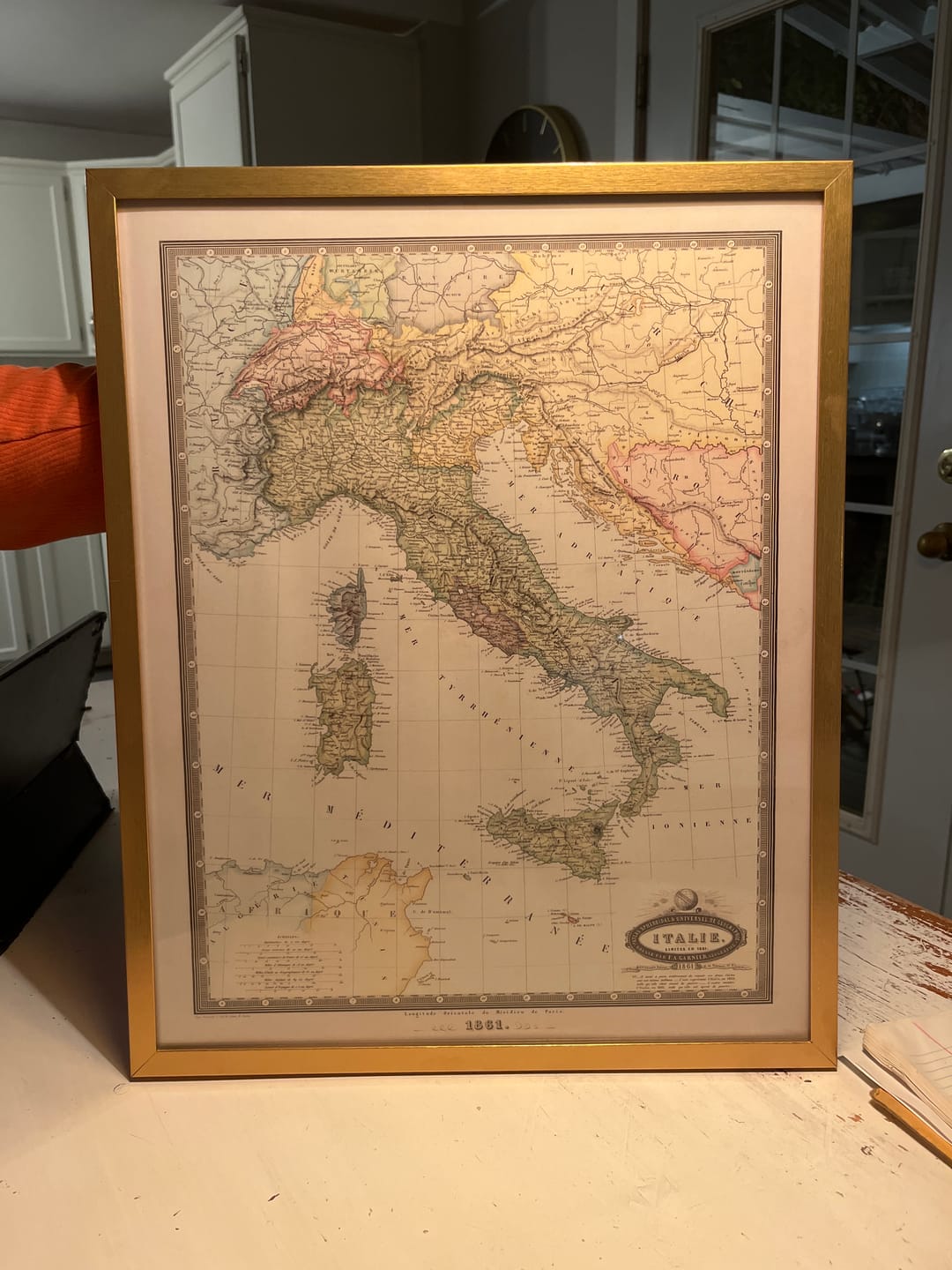 Customer photo review of Old Map of Italy by Garnier, 1861: Unification, Rome, Milan, Venice, Alps, Po River