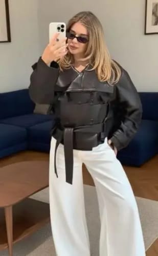 Customer photo review of Claire Vegan Leather Jacket