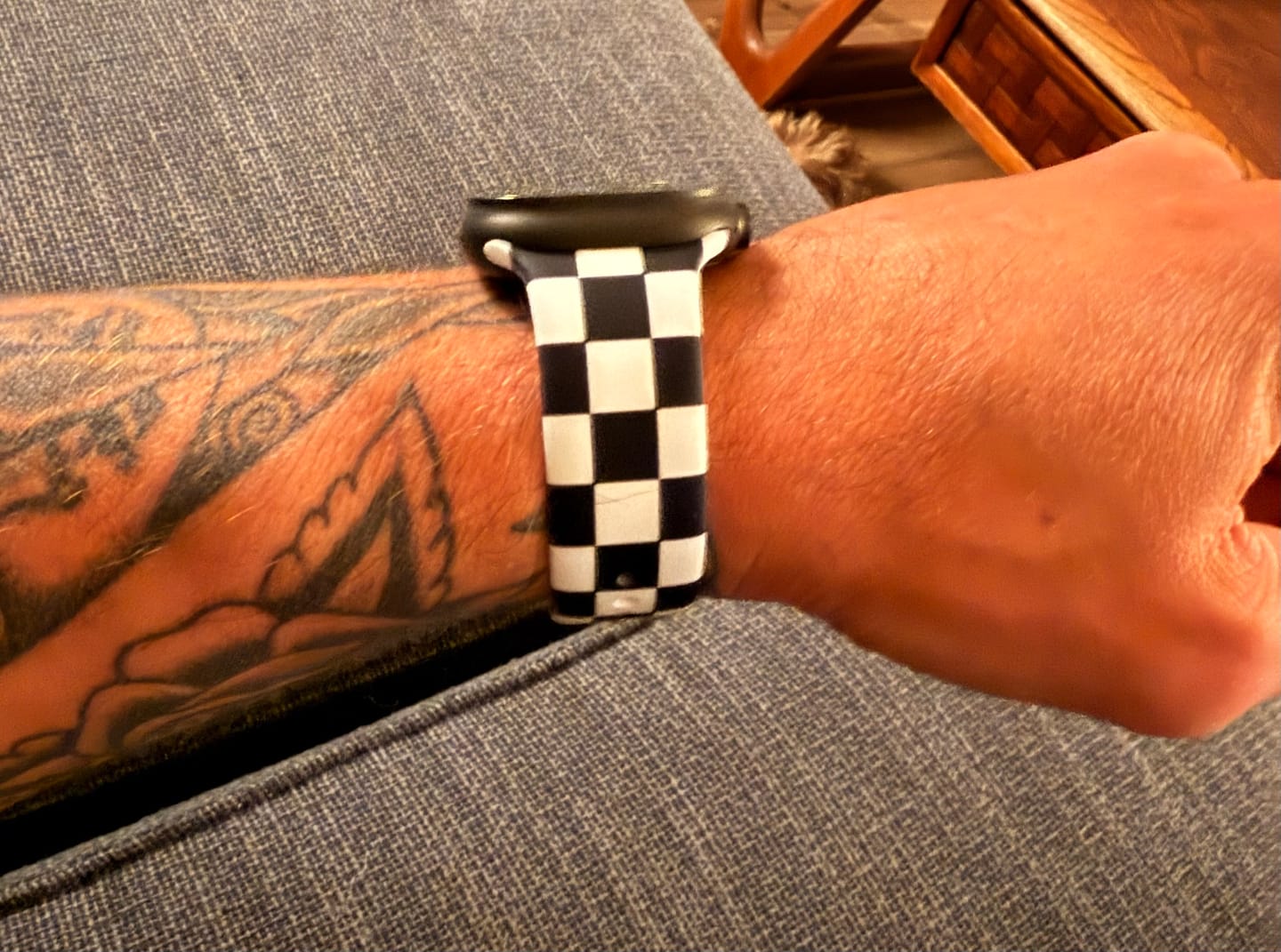 Customer photo review of Black and White Checkered Watch Band for Apple Watch