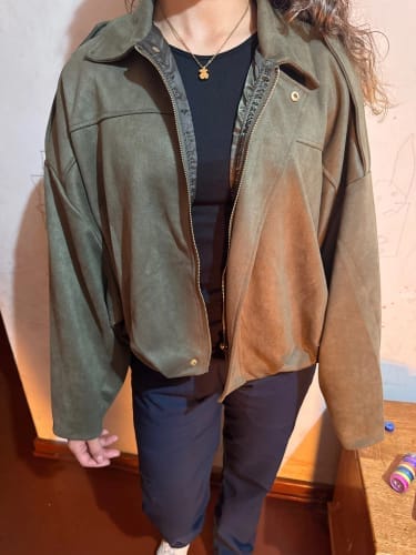Customer photo review of Lori Suede Bomber Jacket