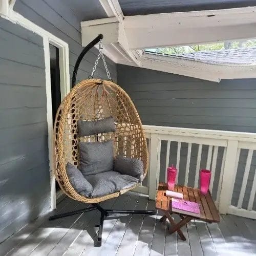 Customer photo review of Modern Hanging Egg Chair with Stand – Weather-Resistant Rattan & Plush Cushions