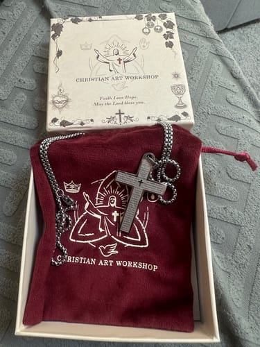 Customer photo review of Christianartworkshop Stainless Steel Lord's Prayer Pendant Cross Necklace