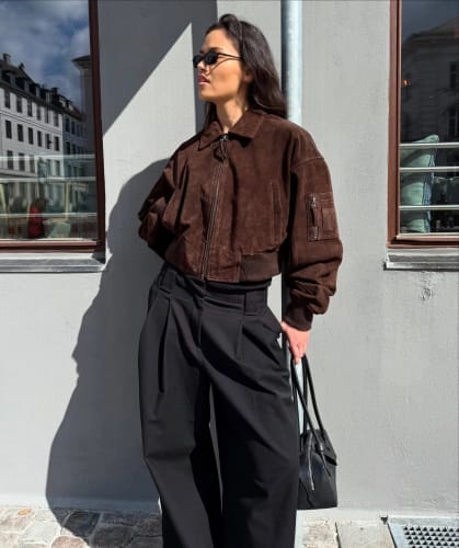 Customer photo review of Iza Suede Bomber Jacket