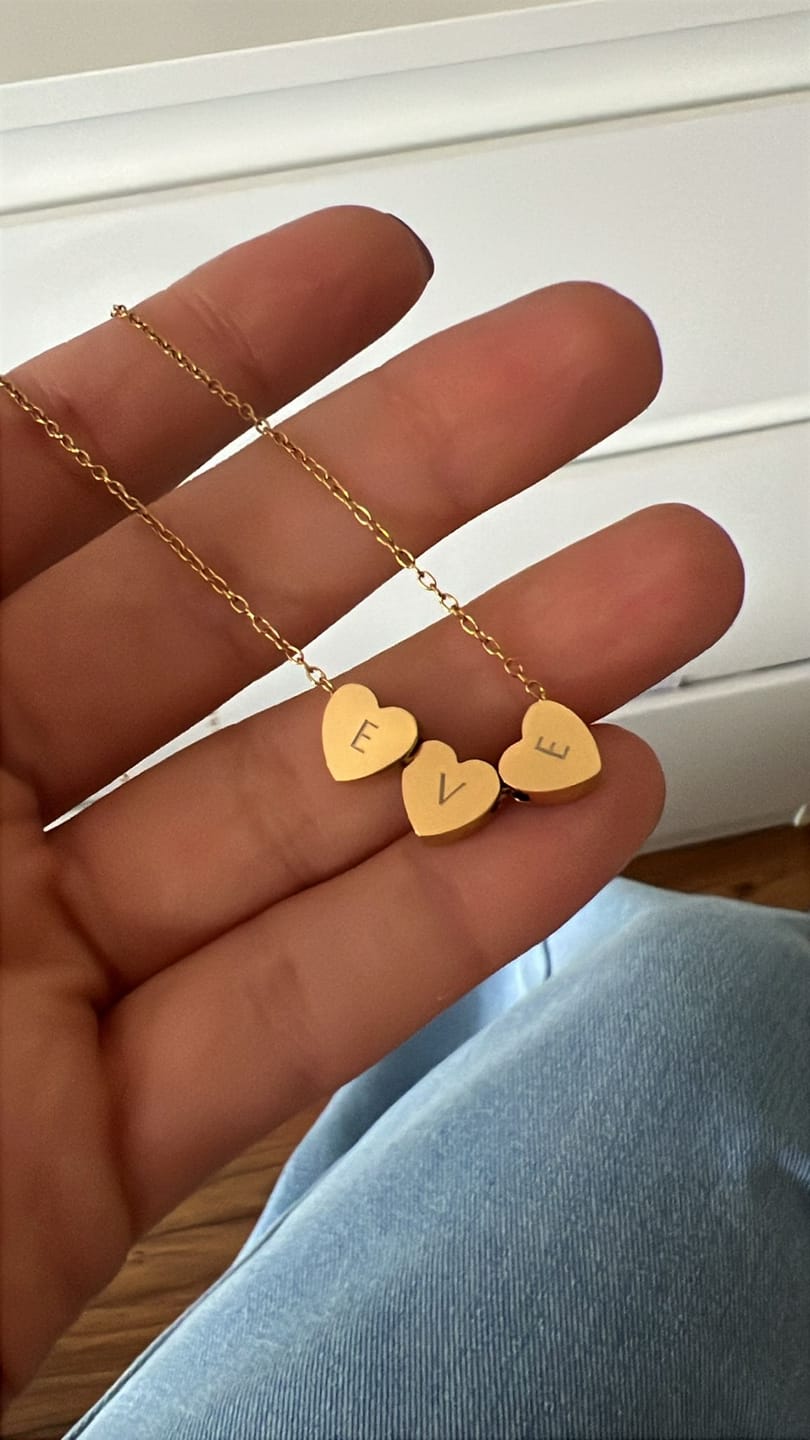 Customer photo review of Amo Heart Triple Bead Necklace in Gold