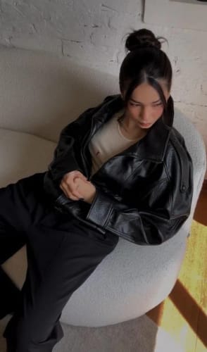 Customer photo review of Lucille Asymmetrical Leather Jacket