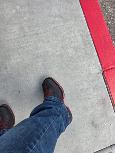 Customer photo review of Black Leather Botin With Lightweight Soles - Square Toe