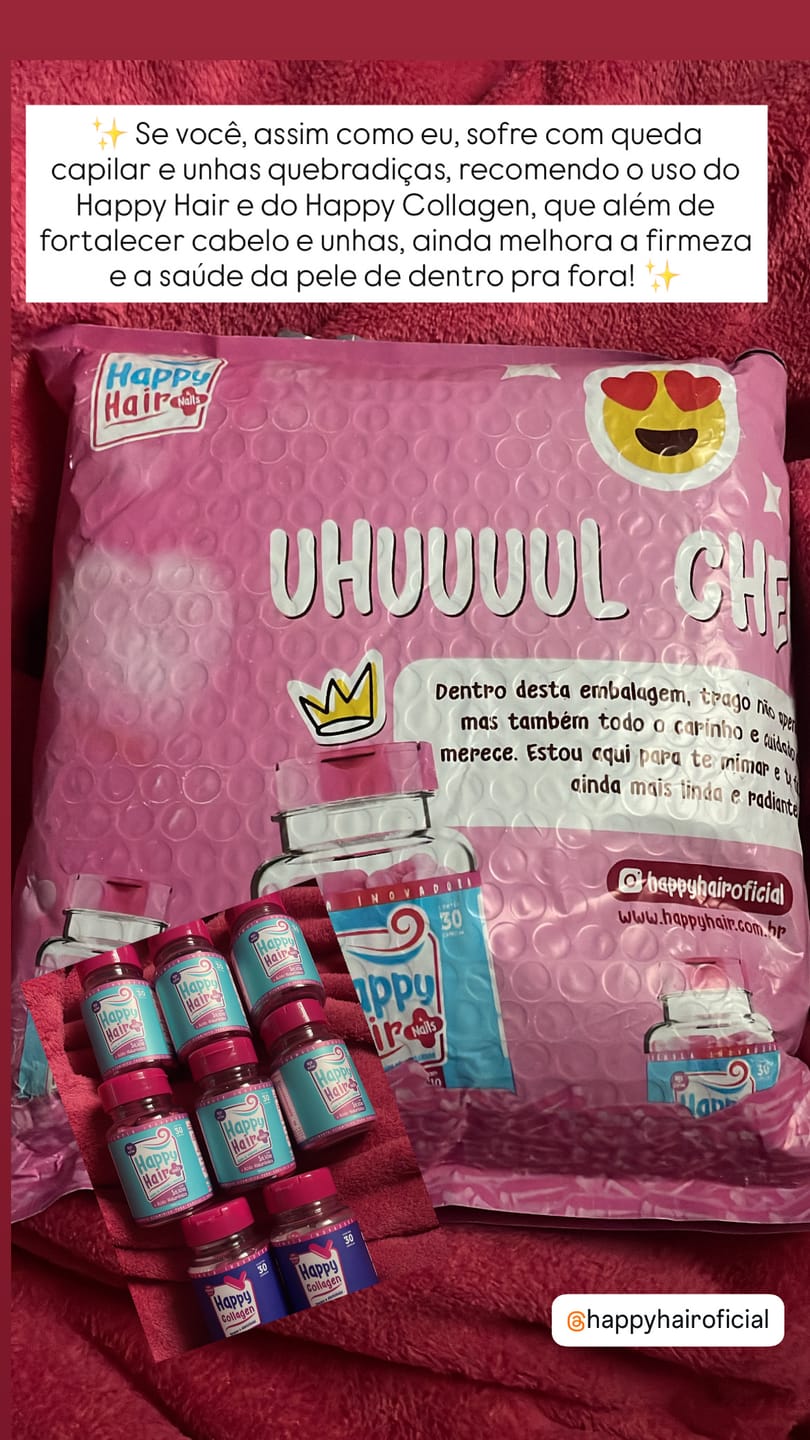 Customer photo review of Happy Hair 3 Potes + 3 Potes Grátis + 2 Potes de Colágeno (Total 8 Potes)