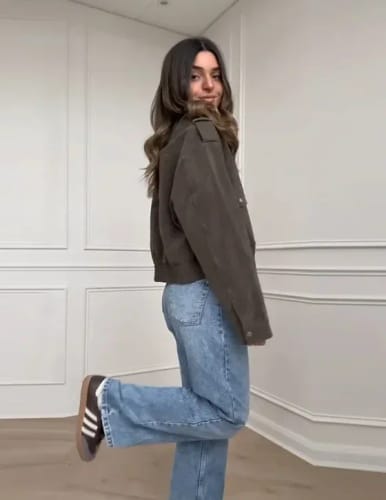 Customer photo review of Ginny Suede Pilot Bomber Jacket
