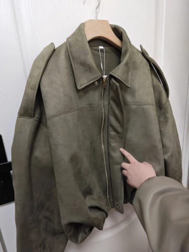 Customer photo review of Lori Suede Bomber Jacket