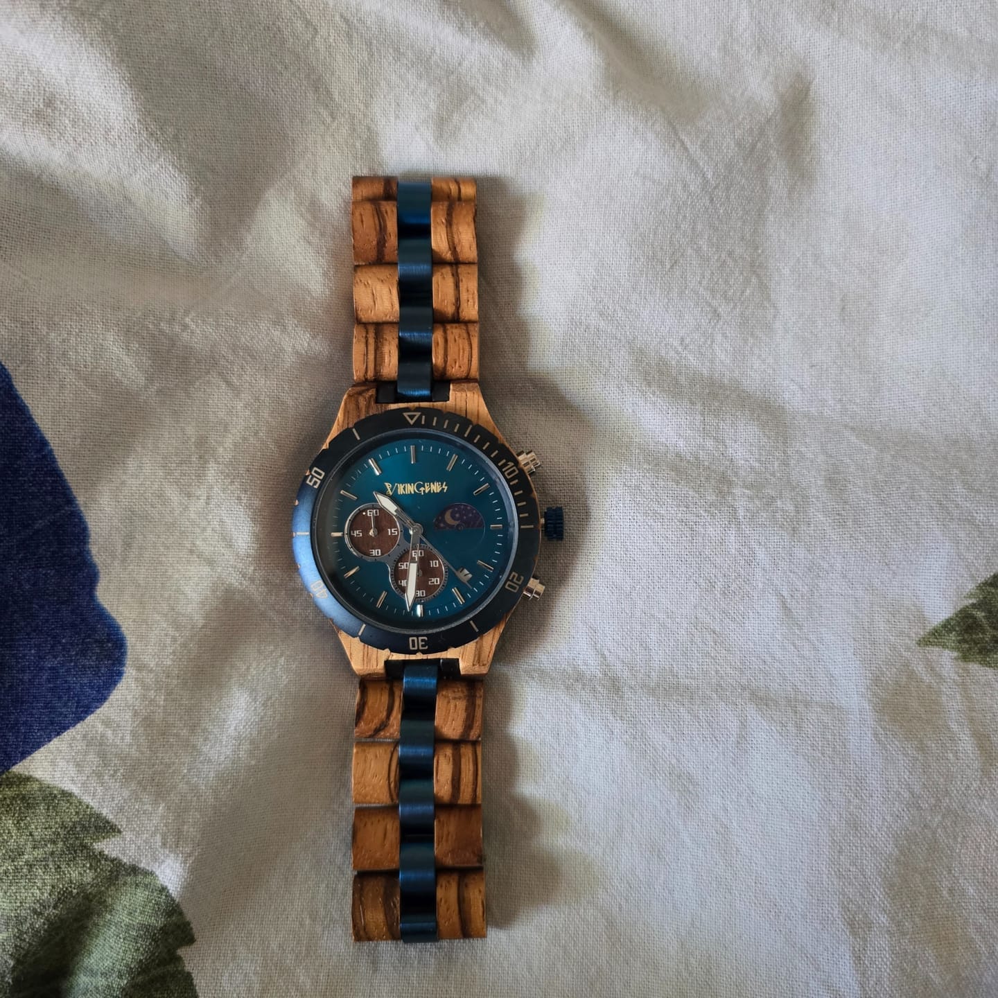 Customer photo review of Blue & Zebrawood Chronograph Wooden Watch