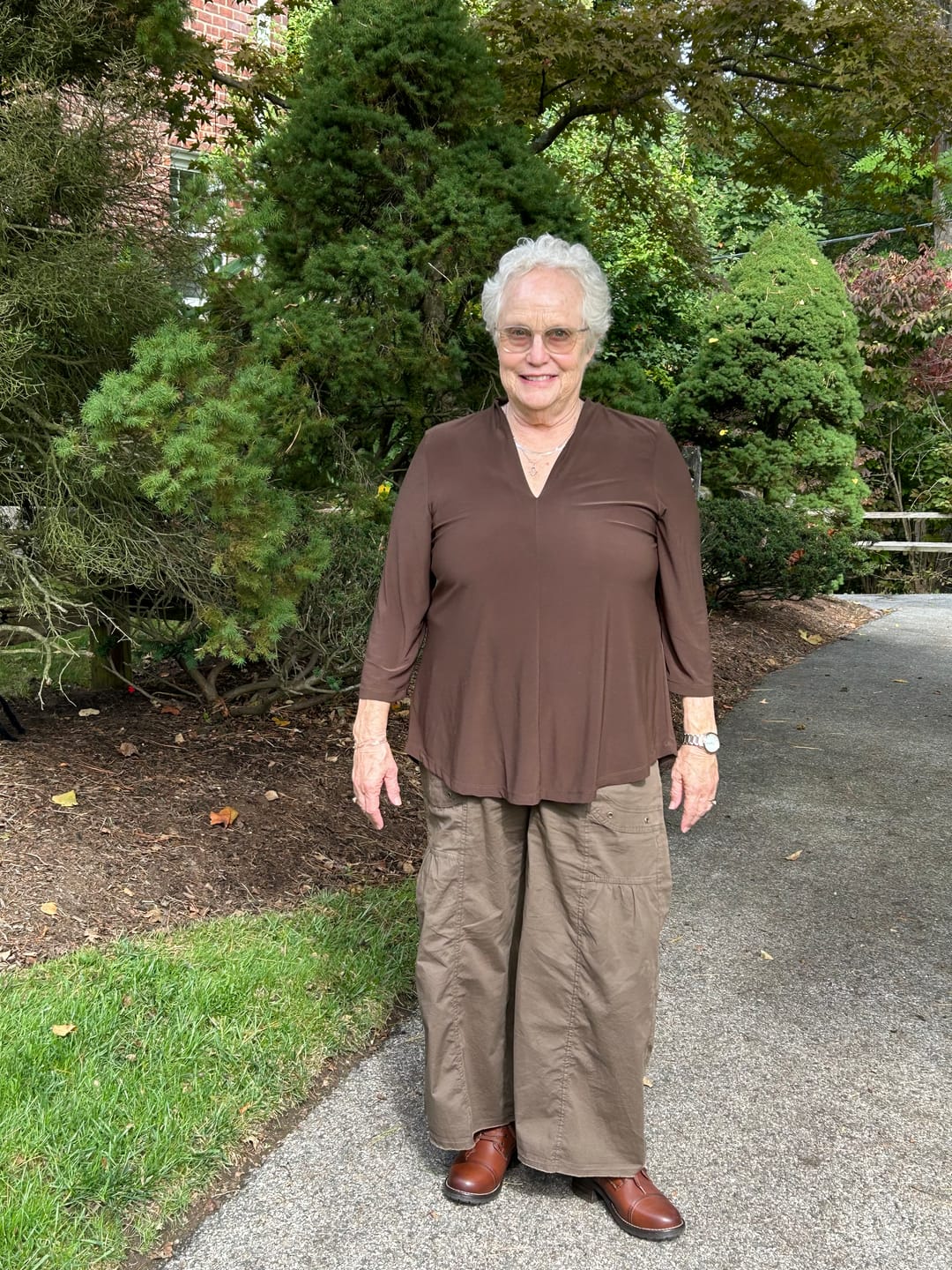Customer photo review of Essential Slinky V-neck Top, Sepia
