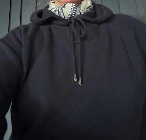 Customer photo review of Navy Cashmere Hoodie Jumper with Pouch Pocket Large