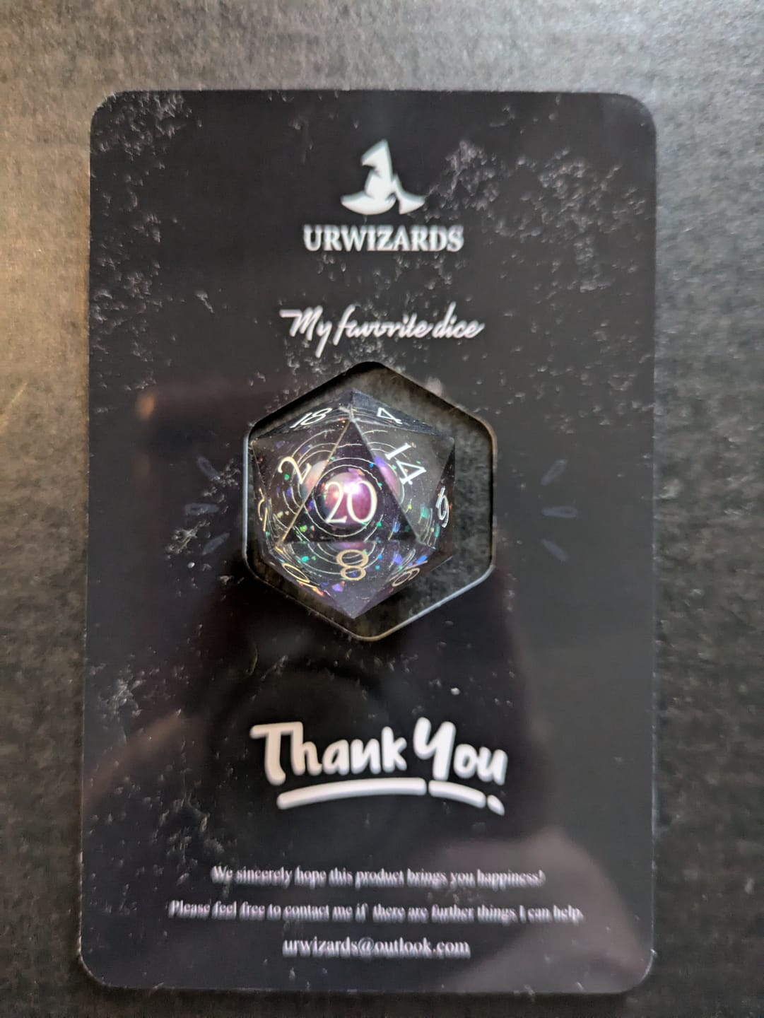 Customer photo review of URWizards D&D Resin Engraved Dice Set The Galaxy
