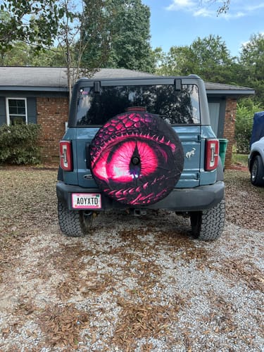 Customer photo review of Pink Dragon Eye Spare Tire Cover, Car Back Extra Rear Wheel Accessories Custom Unique Design Backup Camera Hole Auto RV Camper Trailer