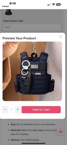 Customer photo review of Personalized Police Bulletproof Vest Acrylic Keychain