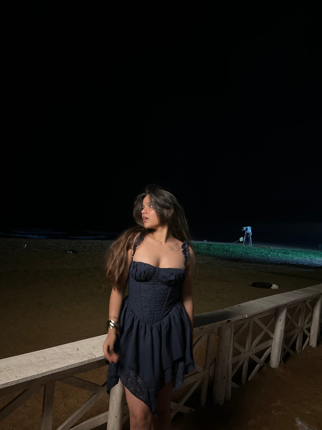 Customer photo review of Miroslava Ribbed Split Back Top in Navy