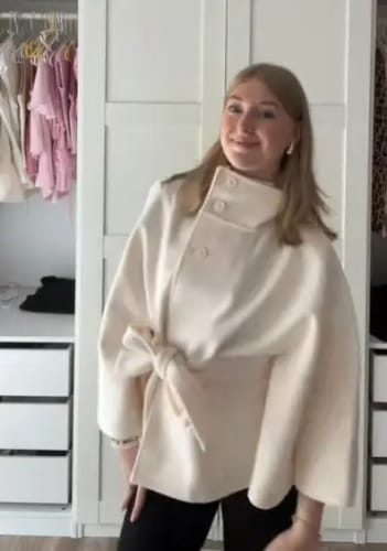 Customer photo review of Gianna Elegant High-Neck Belted Cape Jacket