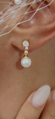 Customer photo review of Solace Pearl Diamond Earrings Gold