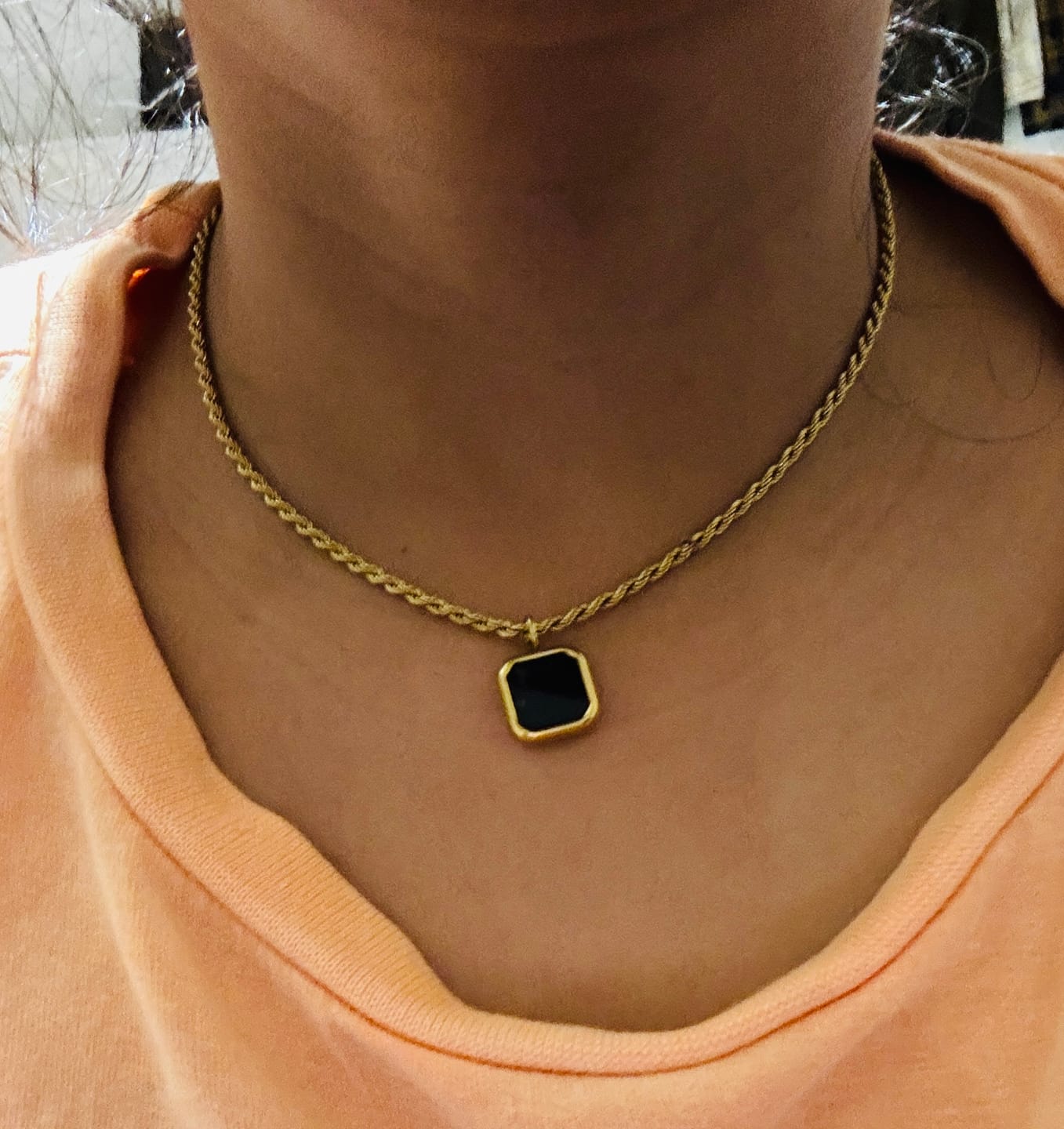Customer photo review of Black Enamel Necklace