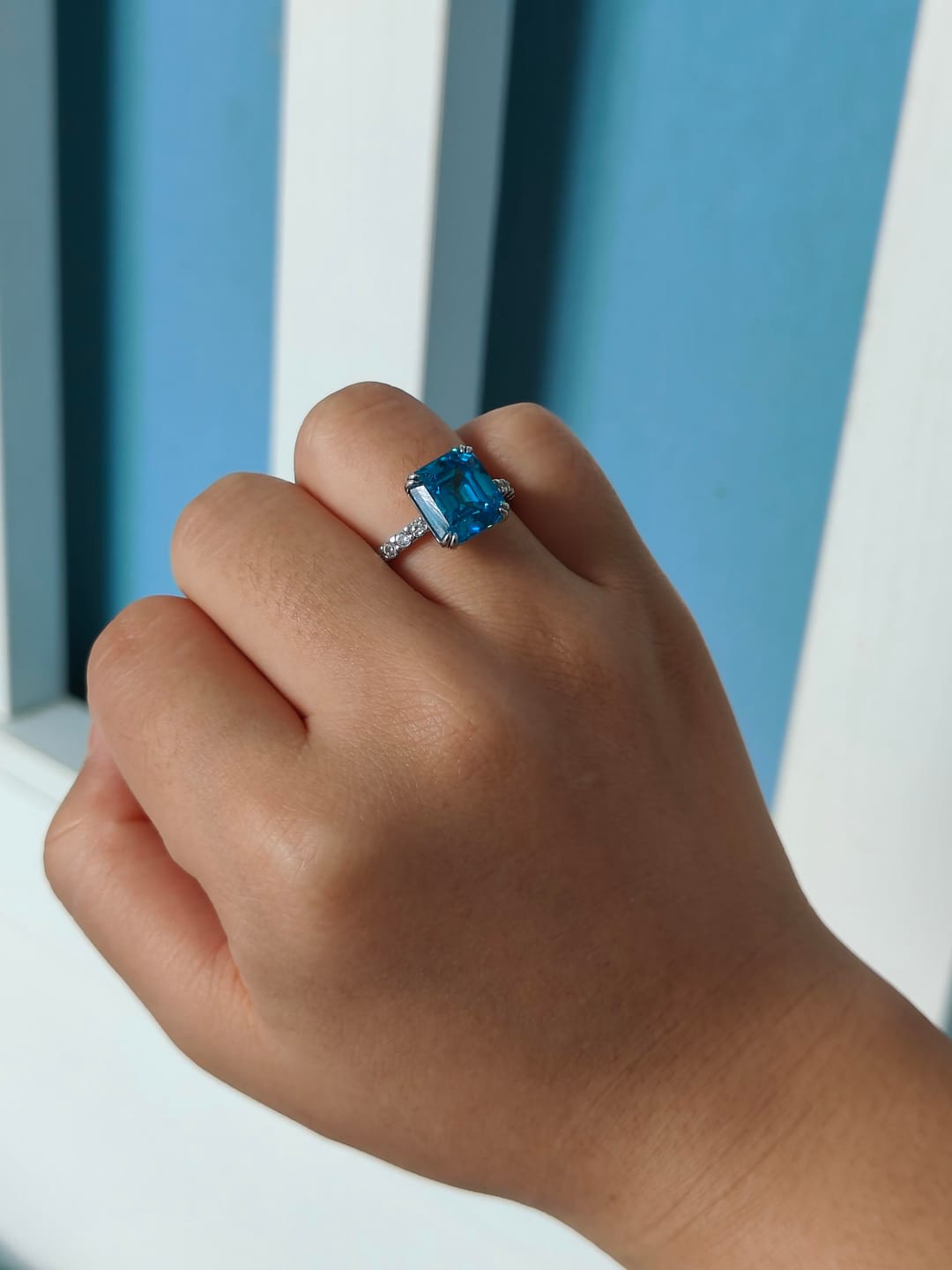 Customer photo review of S925 Honorable 4.5Ct Asscher Cut Engagement Ring Stackable Travel Ring For Women