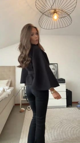 Customer photo review of Gianna Elegant High-Neck Belted Cape Jacket