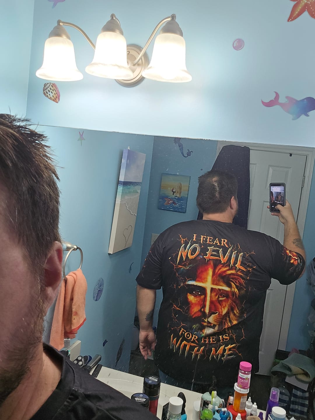Customer photo review of I Fear No Evil For He Is With Me Men's All Over Print Shirt - Yhln1302251