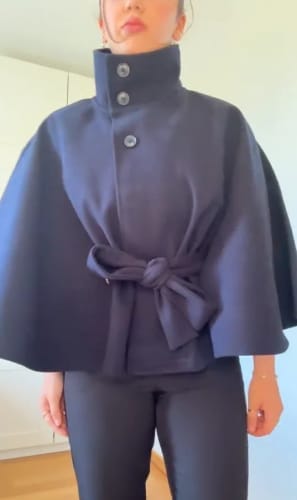 Customer photo review of Gianna Elegant High-Neck Belted Cape Jacket